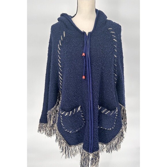 Vintage Neelam Cape Sweater Fringe,  Hood, Pockets, Individual‎ Sleeves Zipper - Picture 1 of 11